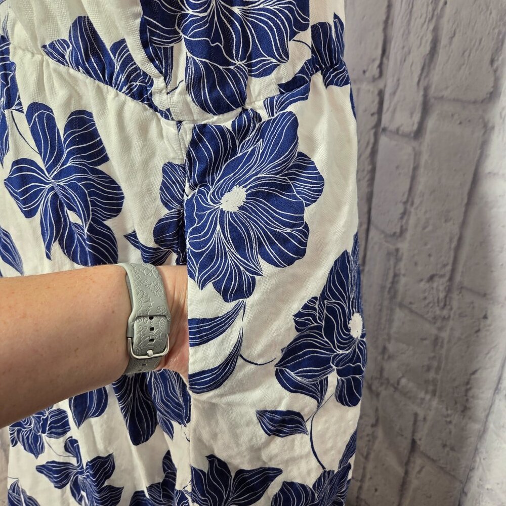 Draper James Extra Large Blue White Floral Cotton Sleeveless Summer Midi Dress - Picture 6 of 11